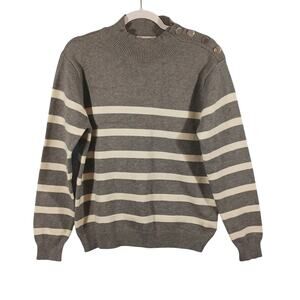 Kirundo Turtleneck Sweater Women’s Large Striped Metal Buttons Gray